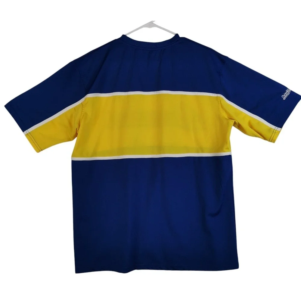 Milwaukee Brewers MLB Script Embroidered Blue Yellow Stitches Shirt Size L